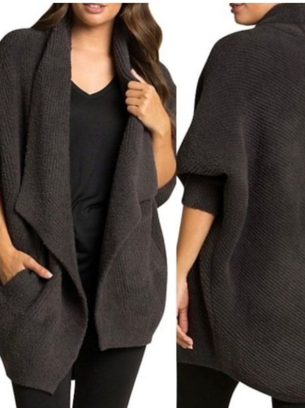 Barefoot Dreams Cozy Open-Front Women's Cardigan Sweater - Charcoal